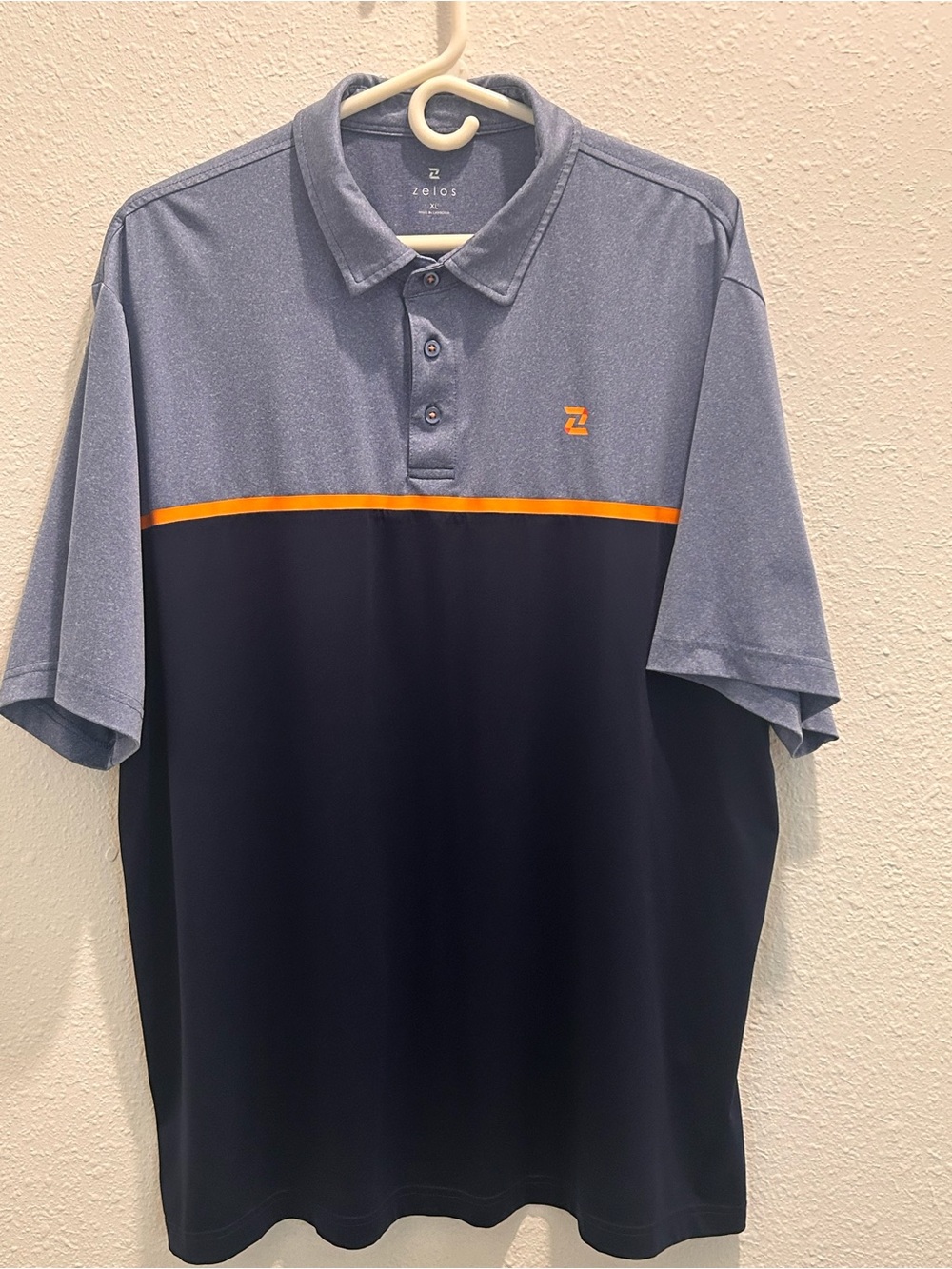 ZELOS Men's Two-Tone Polo — Light Blue, Navy & Orange Accent